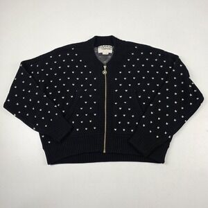 Label + Thread Sweater Womens S Blue 100% Cotton Full Zip Knit Geometric